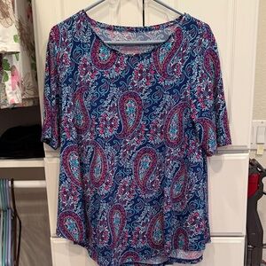 Chico’s Ultimate Tee Tunic Blues and Pinks Size 1